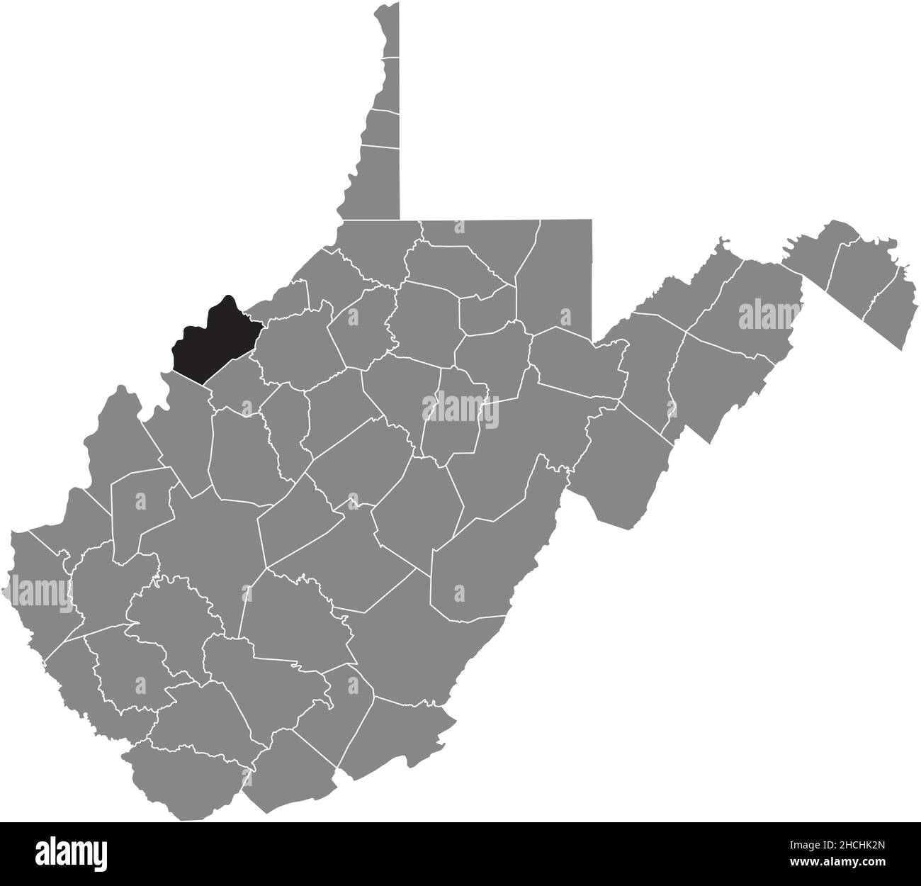 Schwarz markierte Lagekarte des Wood County in grauer Verwaltungskarte des Bundesstaates West Virginia, USA Stock Vektor