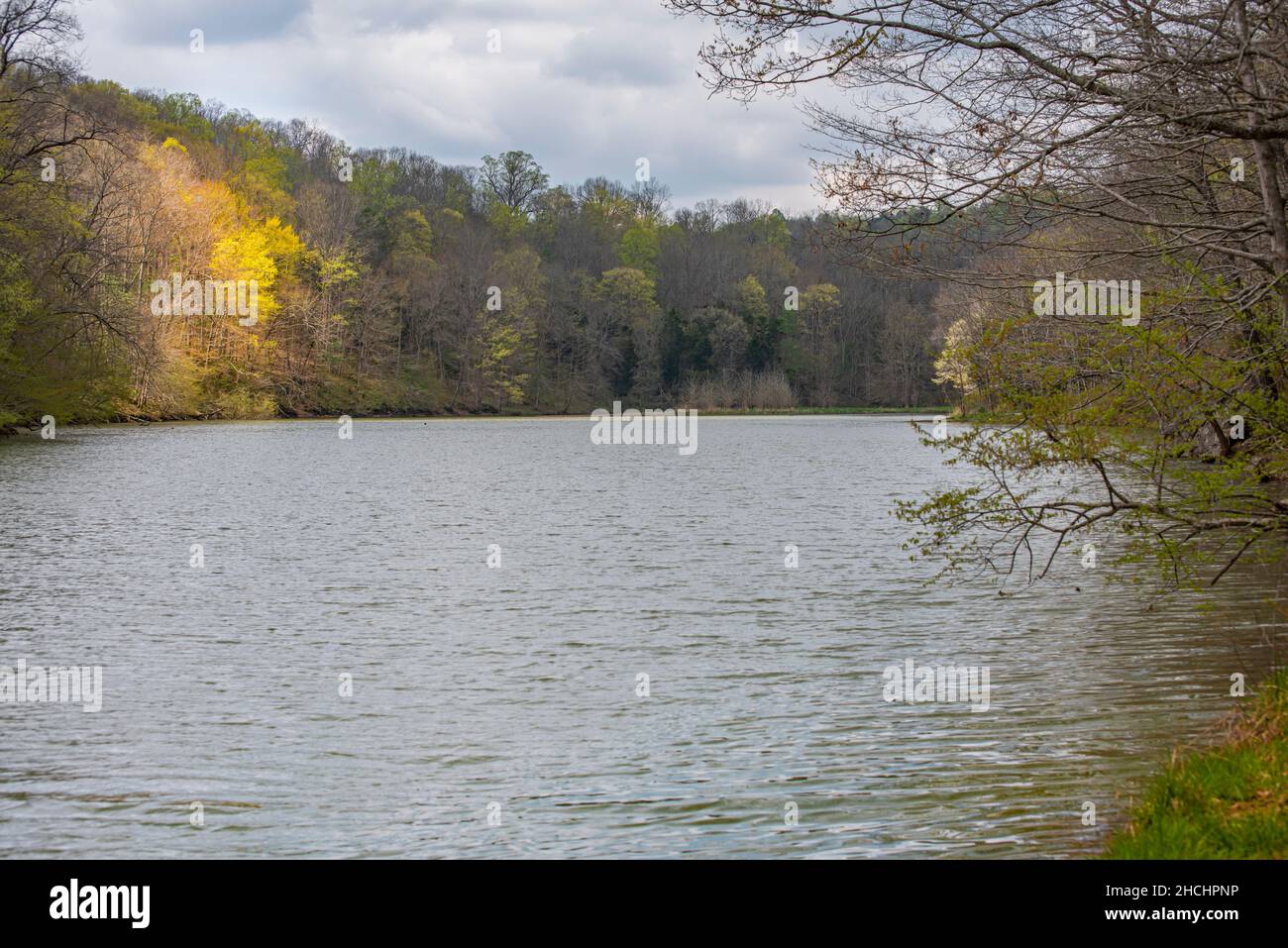 Farbenfrohe Herbstblätter am Smoky Lake im Carter Caves State Resort Park, Kentucky Stockfoto