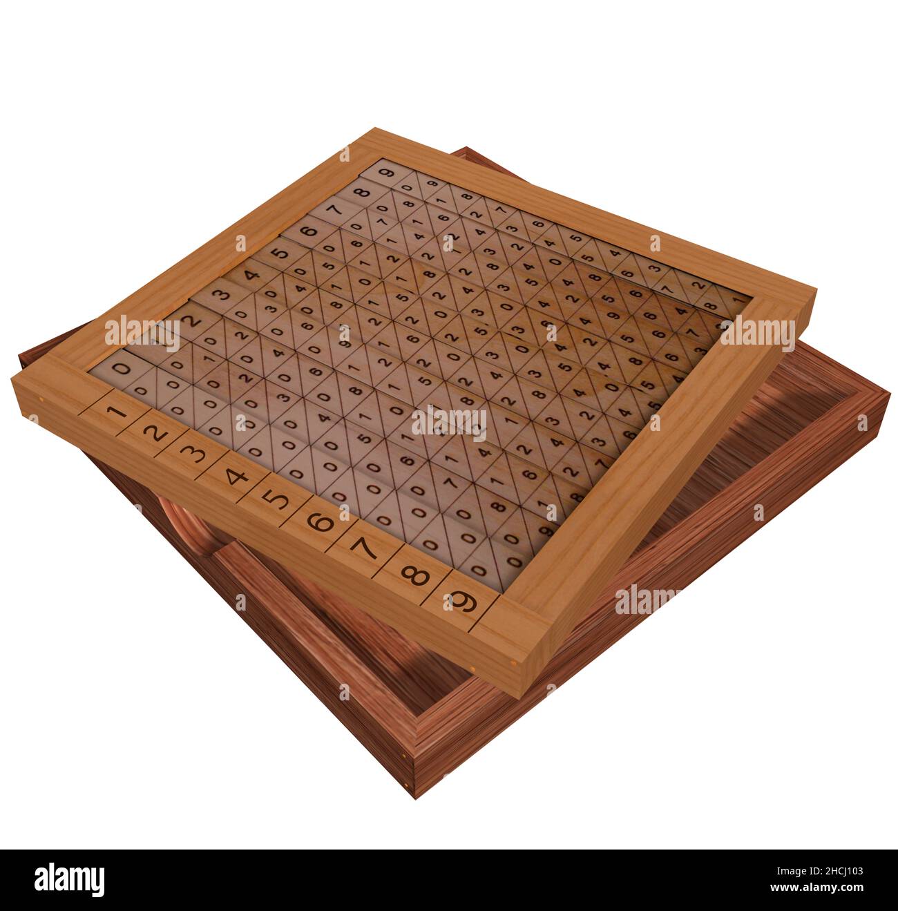 3D Rendering Illustration eines Geräts für verschiedene mathematische Berechnungen & manuell; erstellt von John Napier von Merchiston. Stockfoto