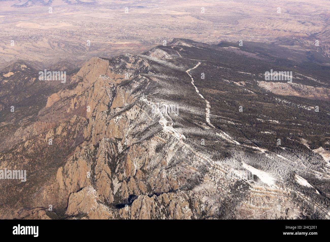 Luftaufnahme des Sandia Peak, New Mexico Stockfoto