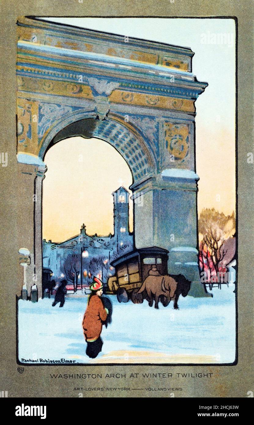 Washington Arch at Winter Twilight (1914) von Art-Lovers New York Postkarte in hoher Auflösung von Rachael Robinson Elmer. Stockfoto