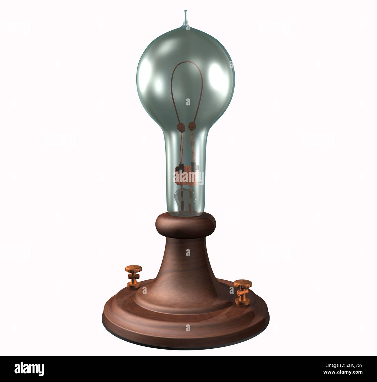 3D Rendering Illustration der ersten Edison's Light Bulb, gebaut 1879 und patentiert 1880. Stockfoto
