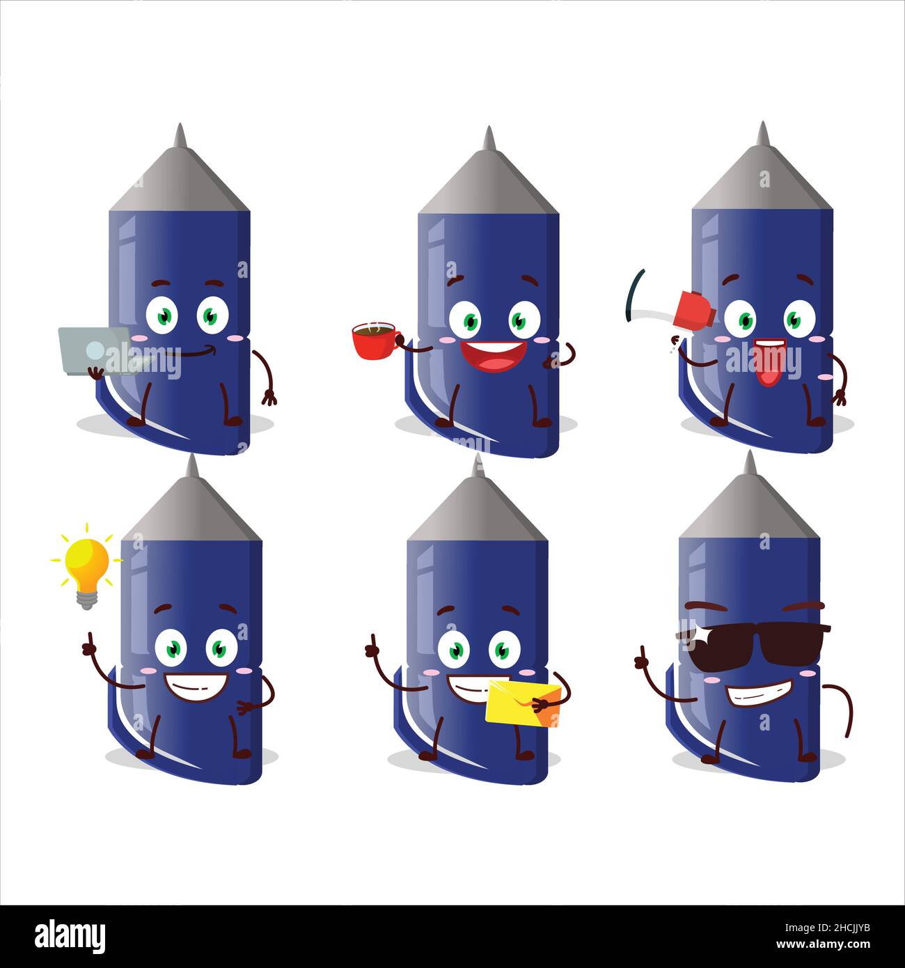 Pen Cartoon-Figur mit verschiedenen Arten von Business-Emoticons. Vektorgrafik Stock Vektor