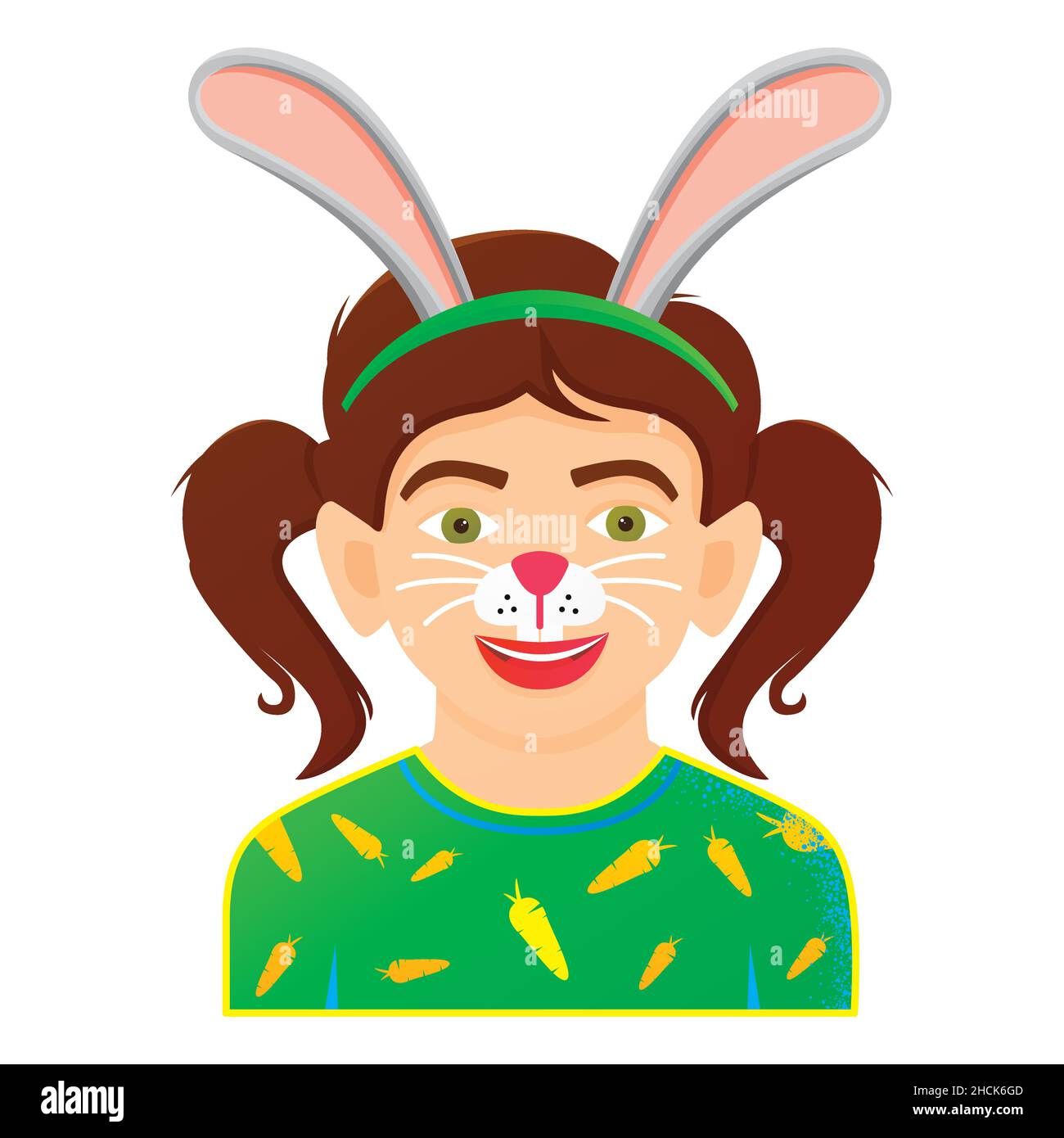 Gesicht Malerei Symbol mit Mädchen mit Kaninchen Malerei. Isoliert auf weißem Hintergrund. Vektorgrafik. Lustiges Kindergesicht. Stock Vektor