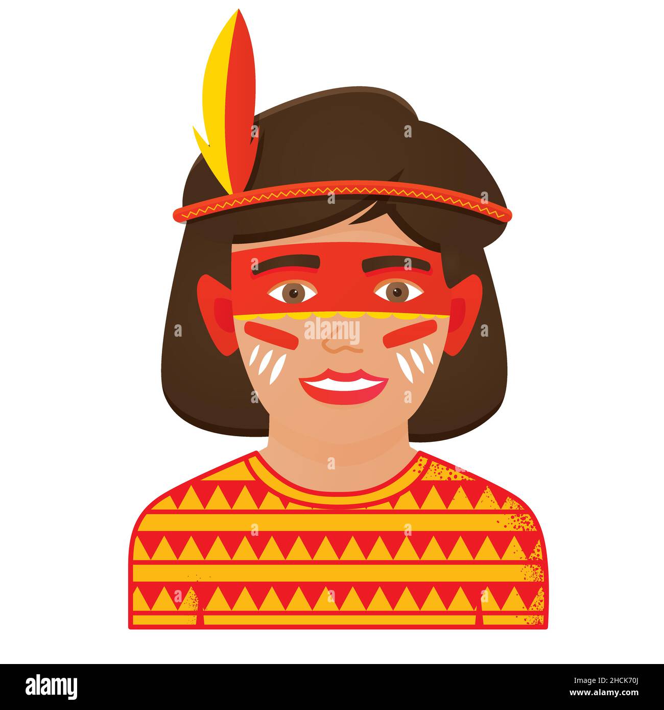 Gesichtsmalerei-Ikone mit Junge mit indianischer Malerei. Isoliert auf weißem Hintergrund. Vektorgrafik. Lustiges Kindergesicht. Stock Vektor