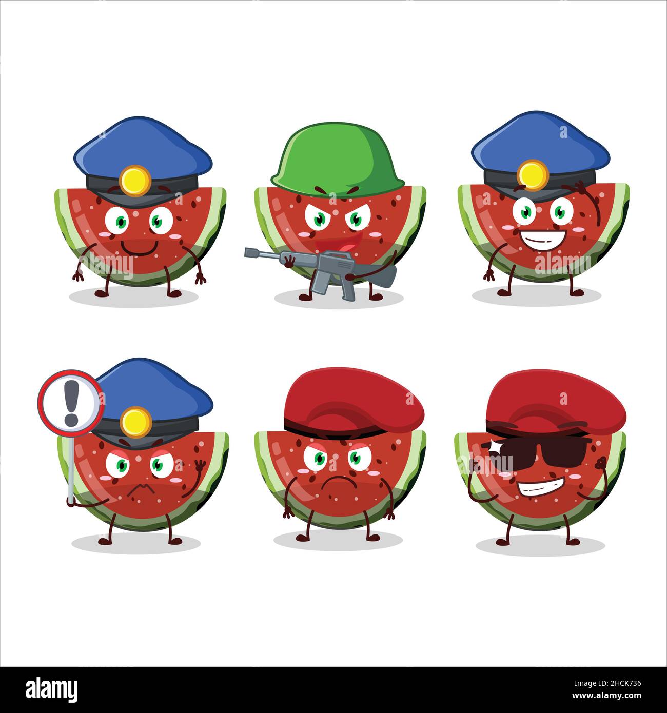 Ein engagierter Polizist von Wassermelone Gummy Süßigkeiten Maskottchen Design-Stil. Vektorgrafik Stock Vektor