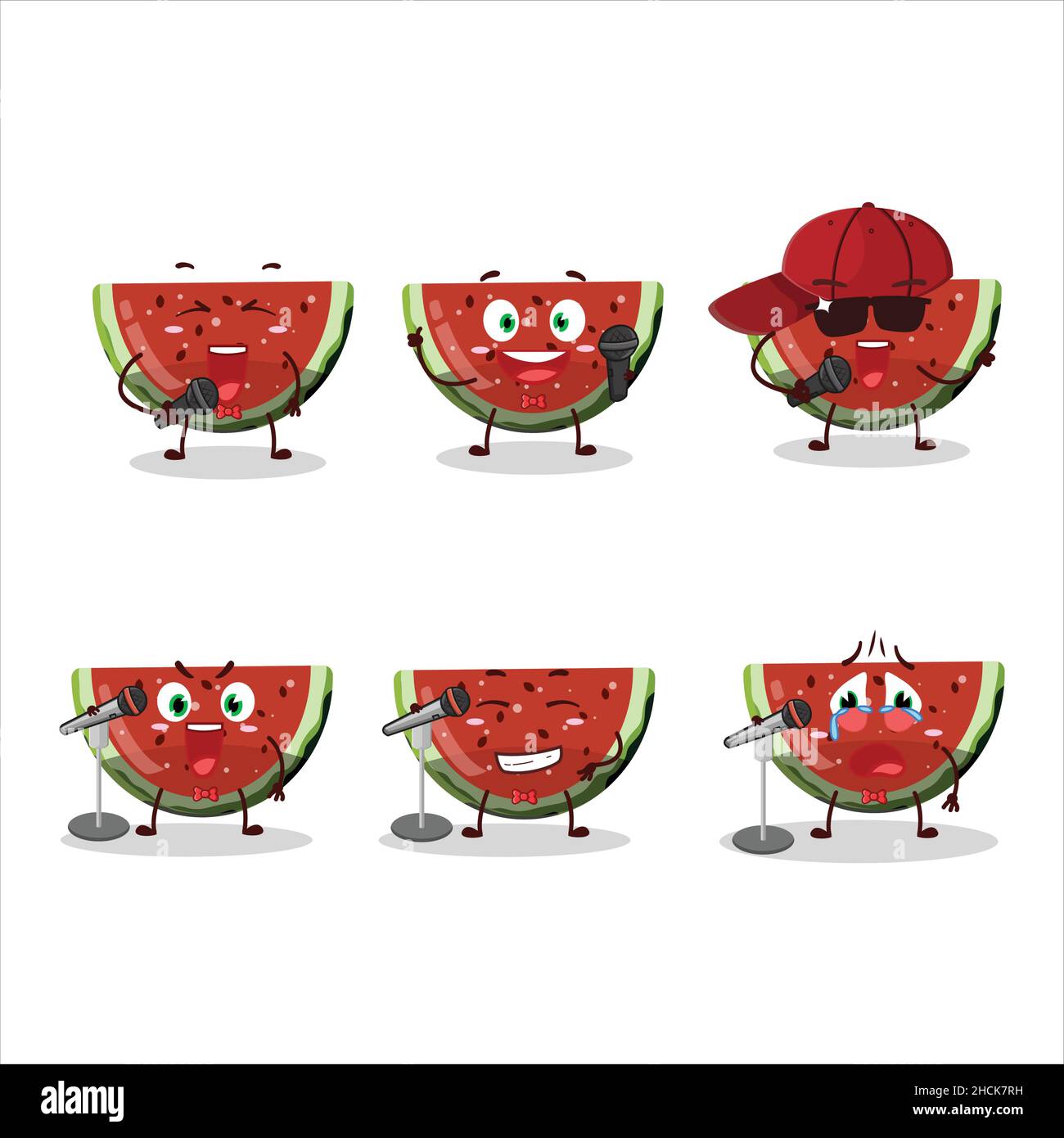 Ein nettes Cartoon-Design-Konzept von Wassermelone Gummy Candy singen ein berühmtes Lied. Vektorgrafik Stock Vektor