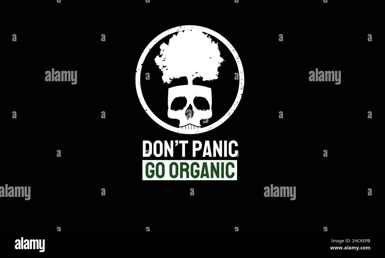 Keine Panik gehen organischen Schädel mit Baum Erde Tag Monogramm Text-Vektor-Vorlage Stock Vektor