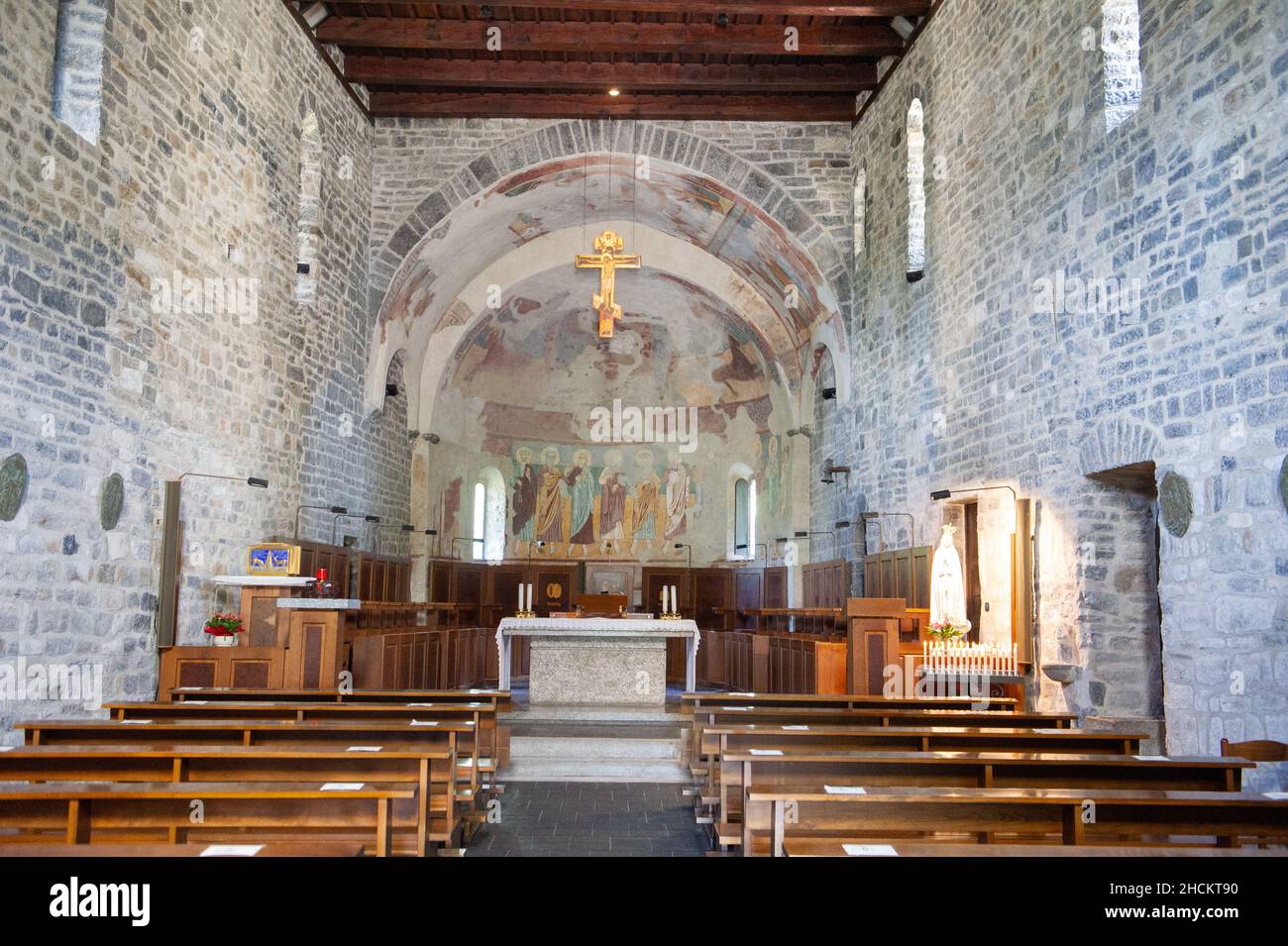 Europa, Italien, Lombardei, Lecco, mittelalterliche Zisterzienserabtei von Piona (Abtei Priorat von Piona) am Lecco-Zweig des Comer Sees. Stockfoto