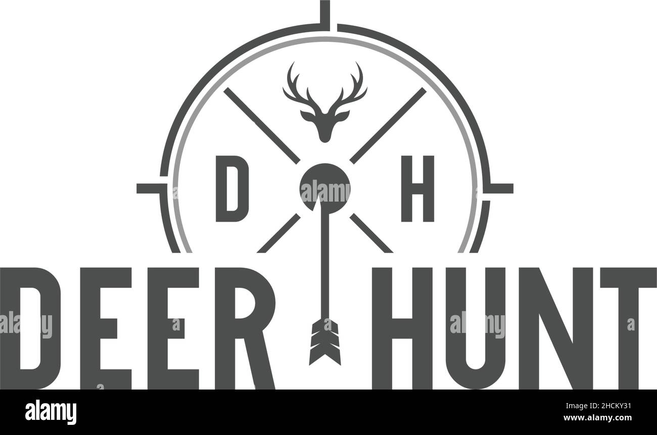 Minimalistisches DESIGN MIT PFEIL-Antler-Logo FÜR DIE HIRSCHJAGD Stock Vektor