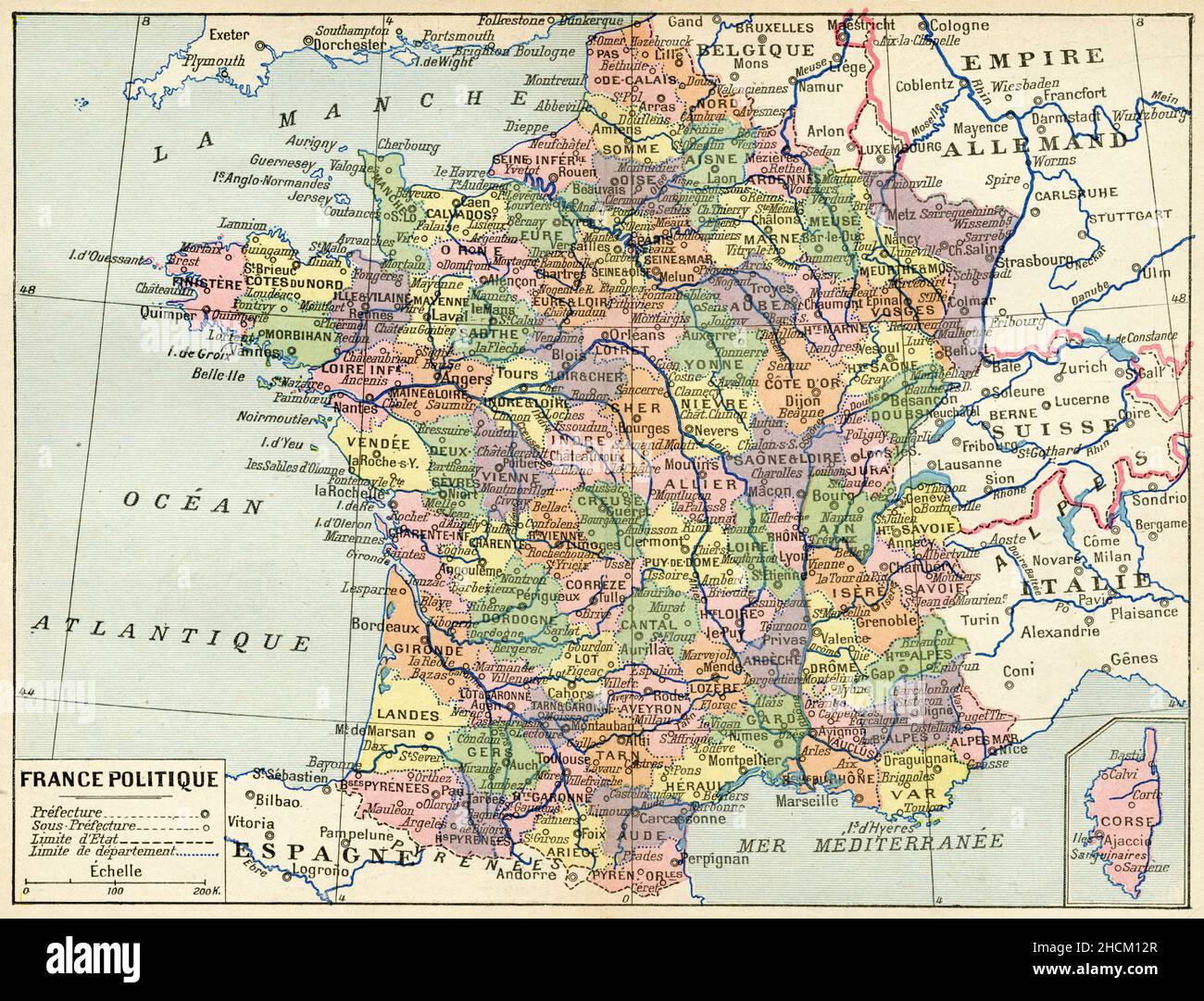 CARTE ANCIENNE. FRANKREICH POLITIQUE Stockfoto