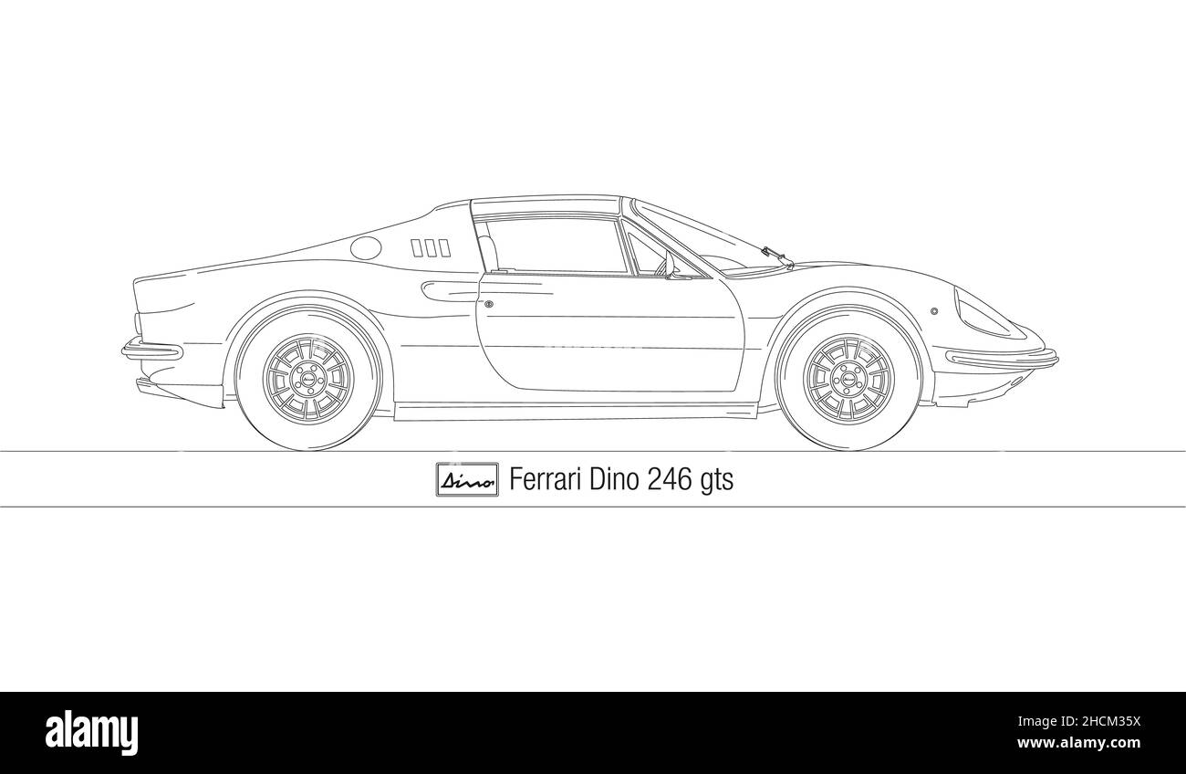 Ferrari Dino 246 GTS vintage super Auto, italienisches Design, Vektor-Illustration skizzieren Stockfoto