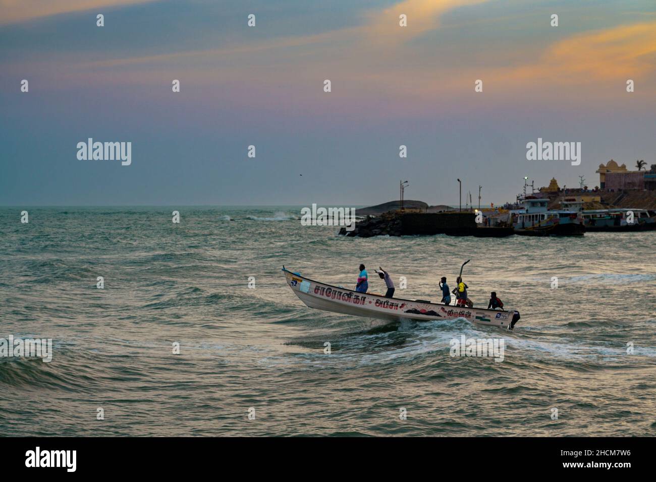 Fischerboot zum Meer, Kanyakumari Stockfoto