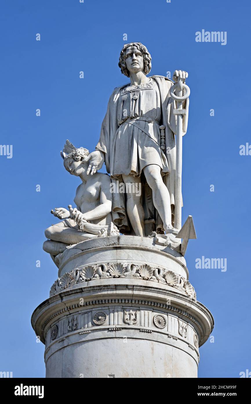 Statue Von Christoph Kolumbus, Piazza Acquaverde, Genua, Genua, Italien, Italienisch. Stockfoto