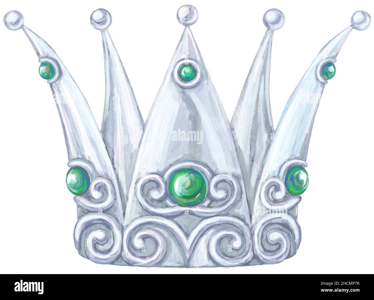 Aquarell silberne Krone mit Edelsteinen und fianit sapphre Stockfoto