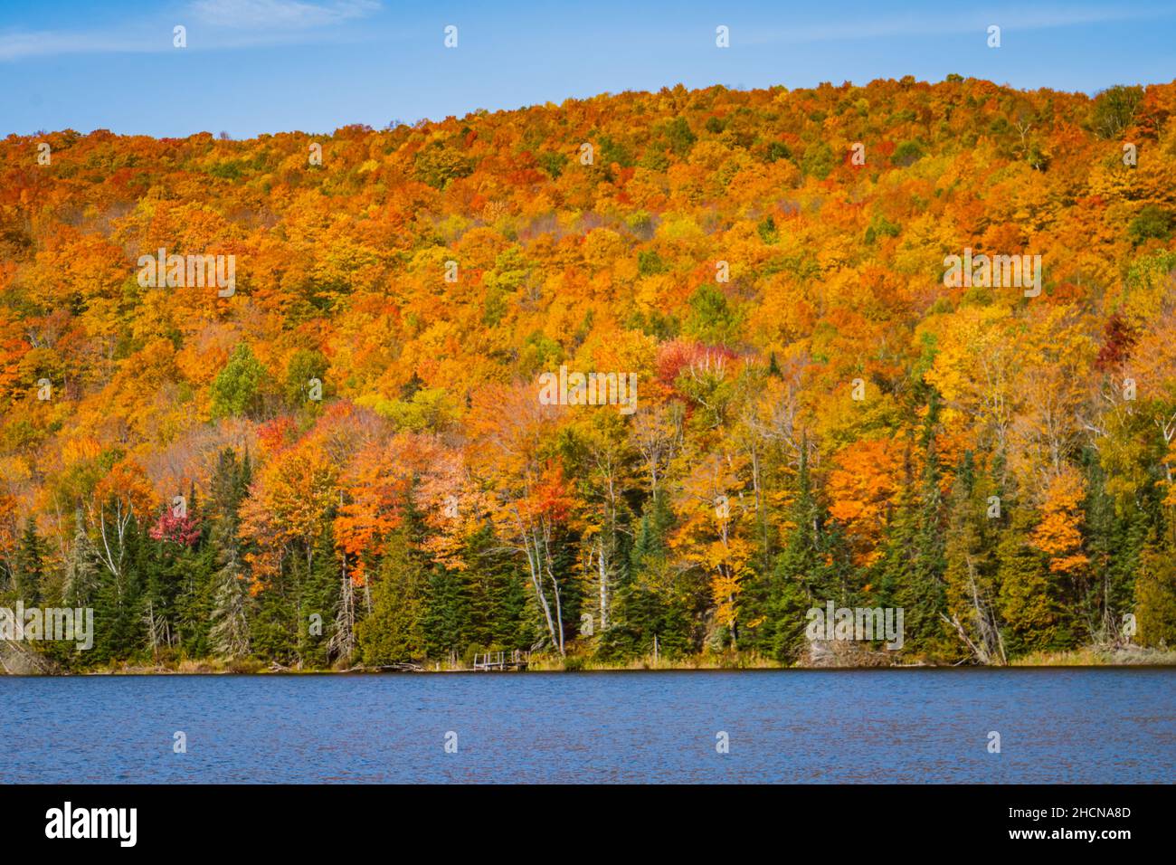 Blick auf den Crystal Lake in der herbstlichen Landschaft von Vermont Stockfoto