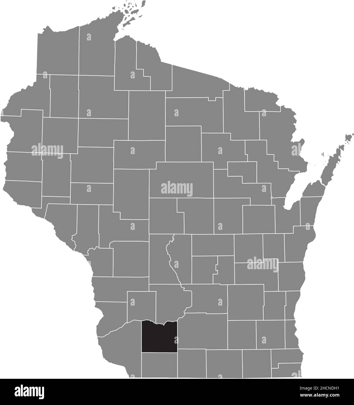 Schwarz markierte Standortkarte des Iowa County in grauer Verwaltungskarte des Bundesstaates Wisconsin, USA Stock Vektor
