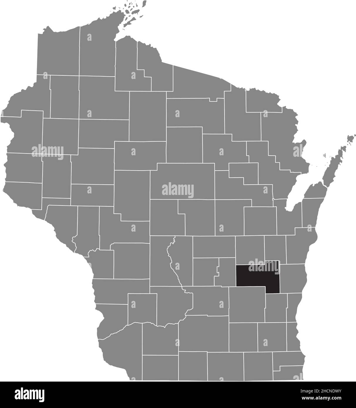Schwarz markierte Standortkarte des Fond du Lac County in grauer Verwaltungskarte des Bundesstaates Wisconsin, USA Stock Vektor