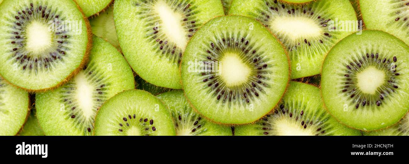 Kiwi Obst Kiwis Früchte Hintergrund Panorama von oben frisch Stockfoto
