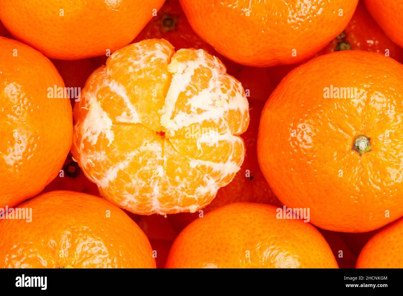 Mandarine Mandarine Clementine Früchte Mandarinen Mandarinen Clementinen Frucht Hintergrund von oben Draufsicht Stockfoto