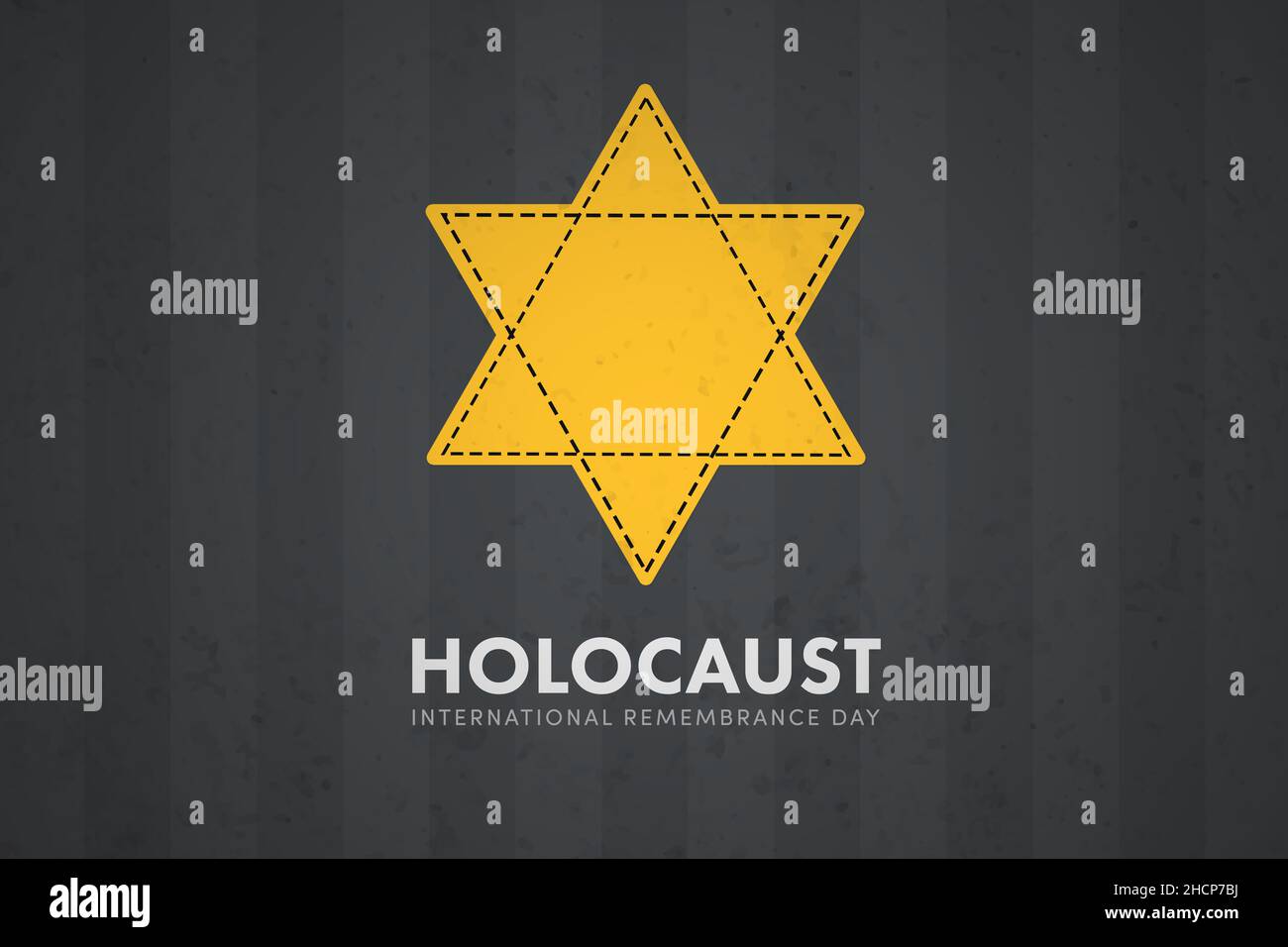 Internationaler Holocaust-Gedenktag. Jüdischer Stern, Streifen auf Gefangener-Gewand-Outfit. Gedenktag zum Zweiten Weltkrieg, 27. Januar Stockfoto