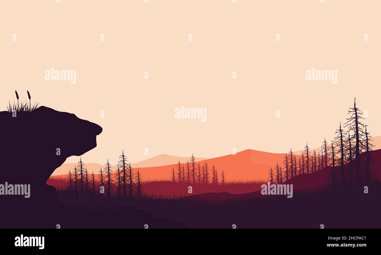 Blick auf den Berg am Tag mit üppigen Kiefern neben der Klippe.Vektor-Illustration einer Stadt Stock Vektor