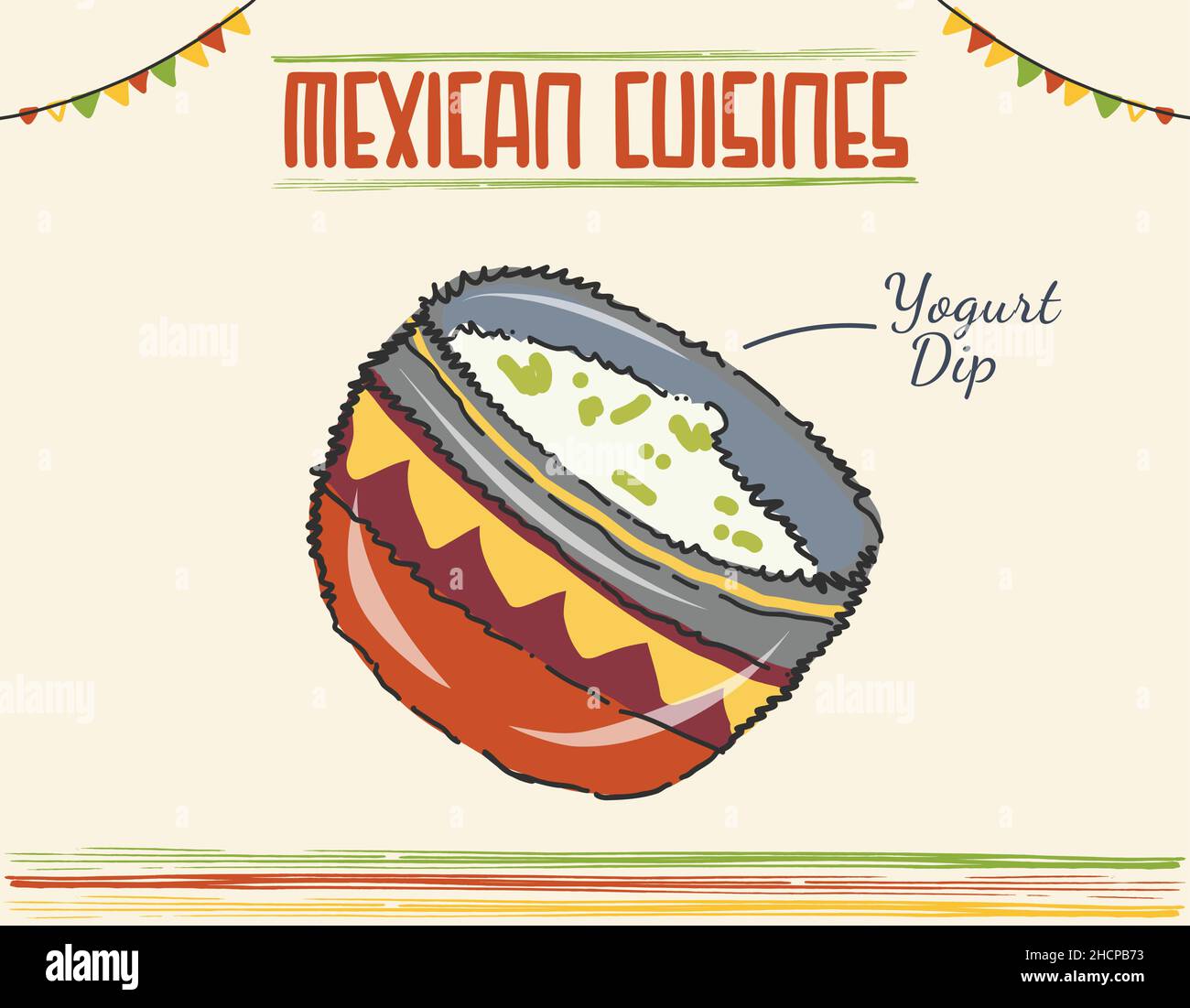 Mexikanischer Joghurt Dip traditionelle Gericht, weiße Sauce. Minimal farbige isolierte Vektordarstellung Stock Vektor
