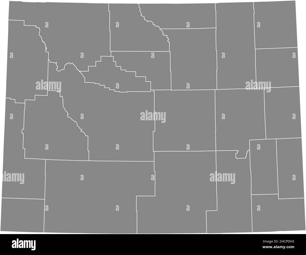 Graue Vektor-Verwaltungskarte des Bundesstaates Wyoming, USA mit weißen Grenzen seiner Grafschaften Stock Vektor