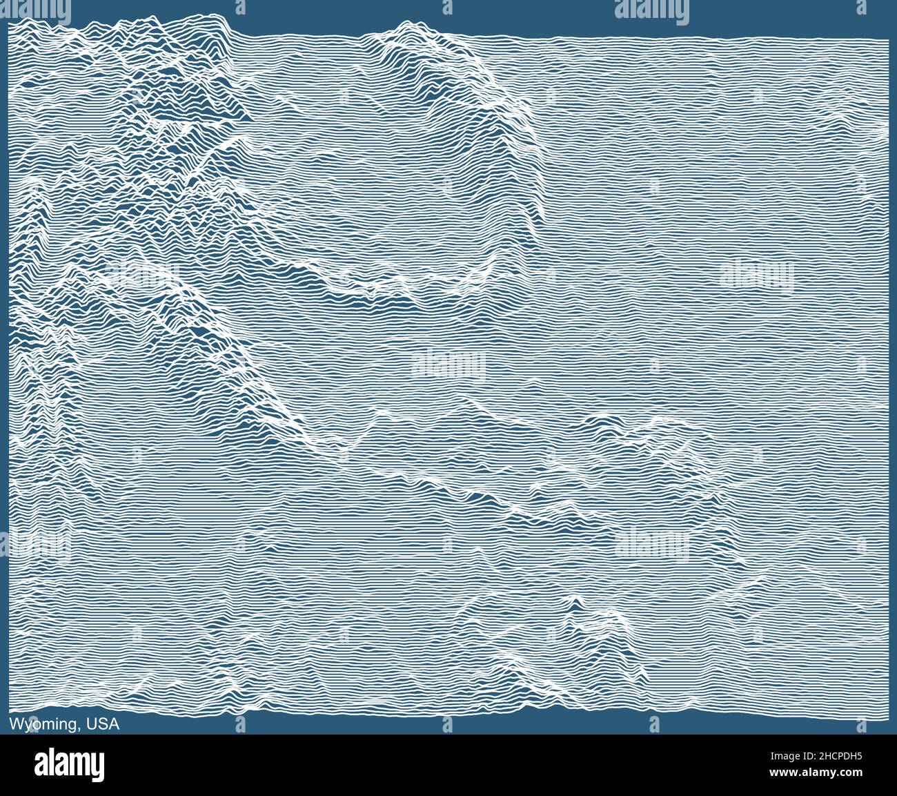 Topographische technische Zeichnung Reliefkarte des Bundesstaates Wyoming, USA mit weißen Konturlinien auf blauem Hintergrund Stock Vektor