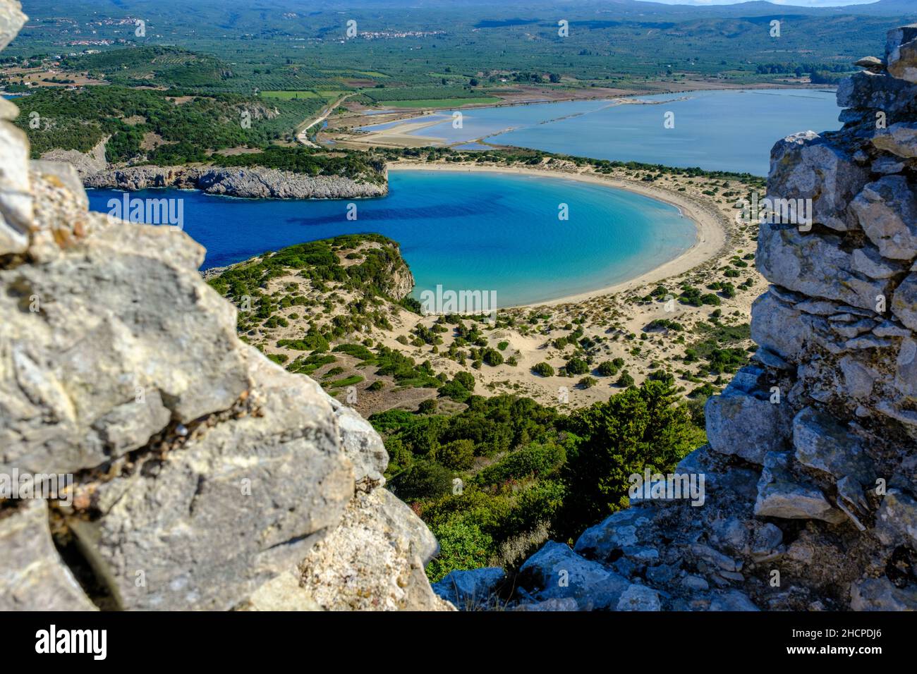 Der Strand von Voidokilia in Griechenland ist einer der besten Strände der Welt Stockfoto