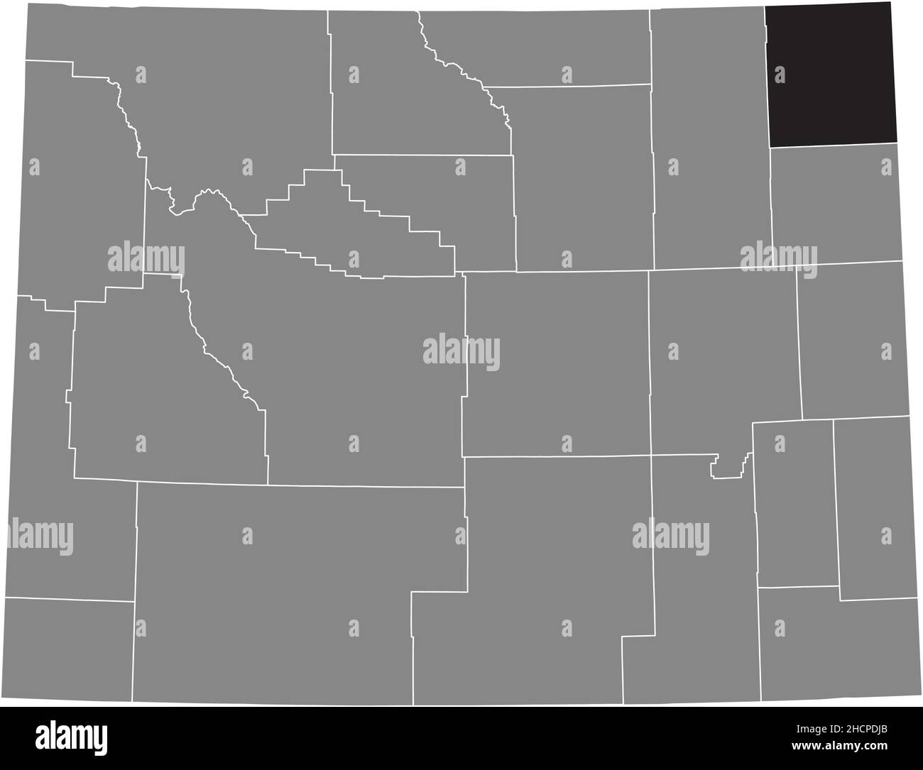 Schwarz markierte Standortkarte des Crook County in grauer Verwaltungskarte des Bundesstaates Wyoming, USA Stock Vektor