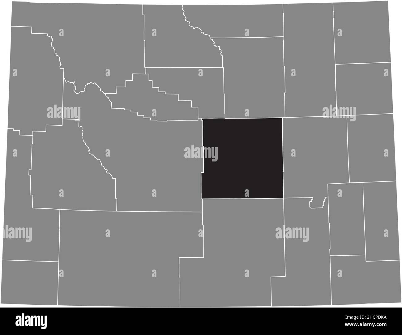 Schwarz markierte Standortkarte des Natrona County in grauer Verwaltungskarte des Bundesstaates Wyoming, USA Stock Vektor