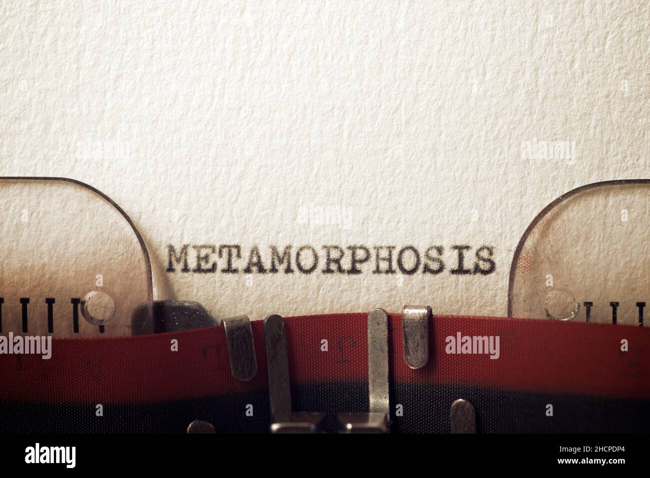 Das Wort Metamorphose geschrieben mit einer Schreibmaschine. Stockfoto
