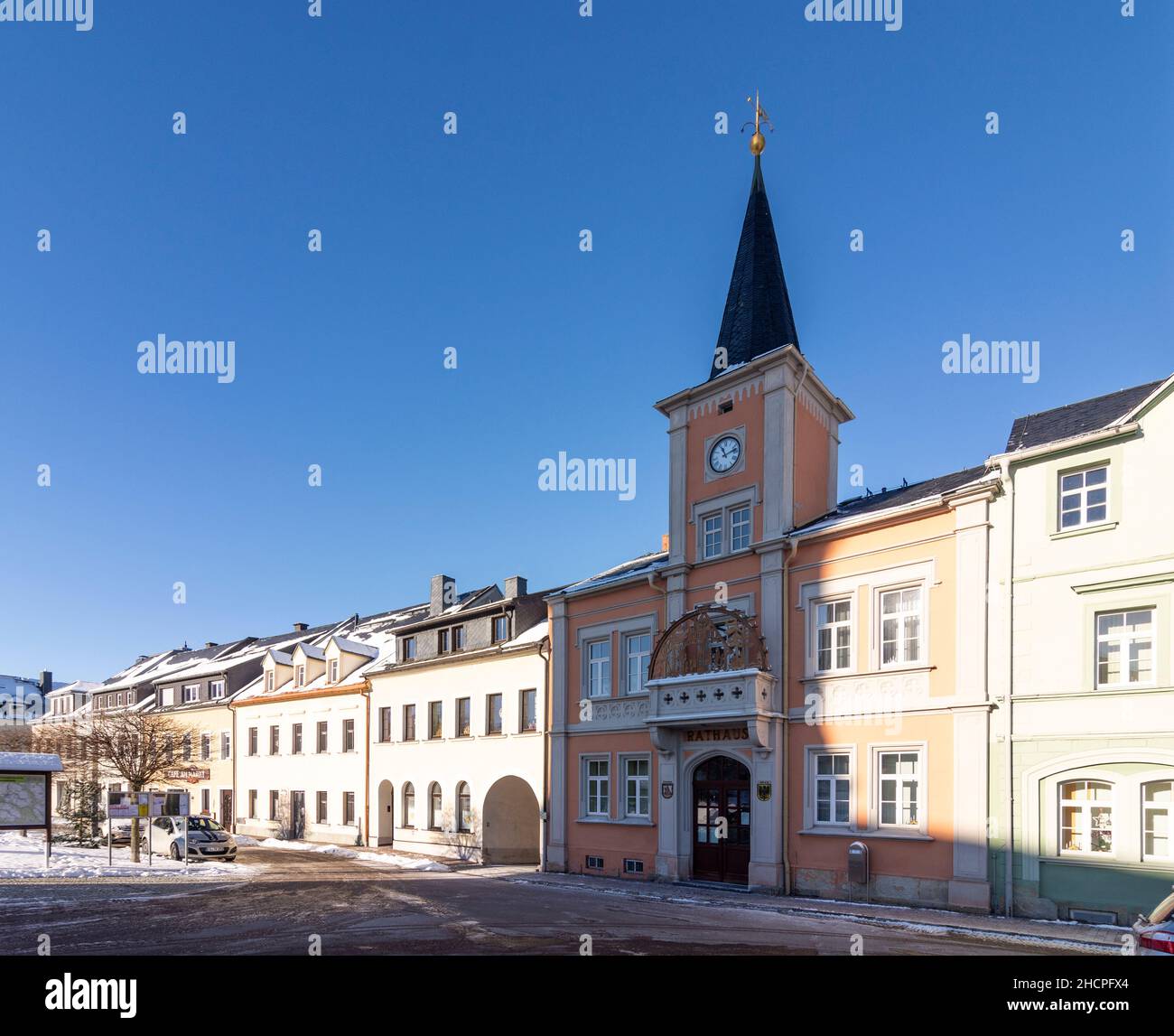 Frauenstein: Rathaus, im Erzgebirge, Sachsen, Sachsen, Deutschland Stockfoto