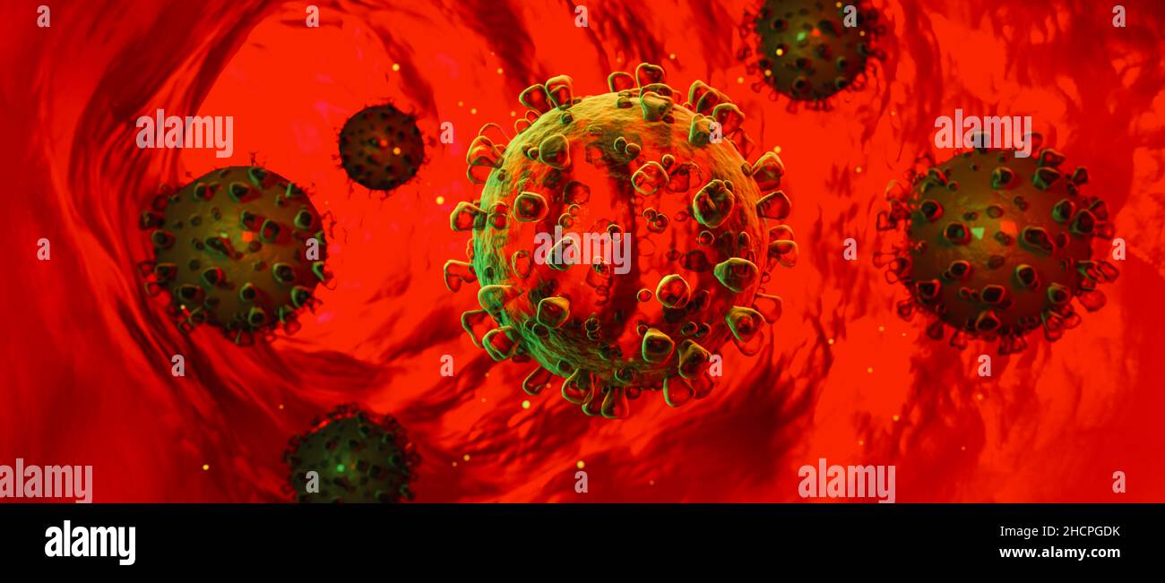 China Pathogen Respiratory Coronavirus 2019-ncov Grippe Ausbruch. Mikroskopische Ansicht von schwimmenden Grippevirus-Zellen. Gefährliches asiatisches ncov-Coronavirus, Stockfoto