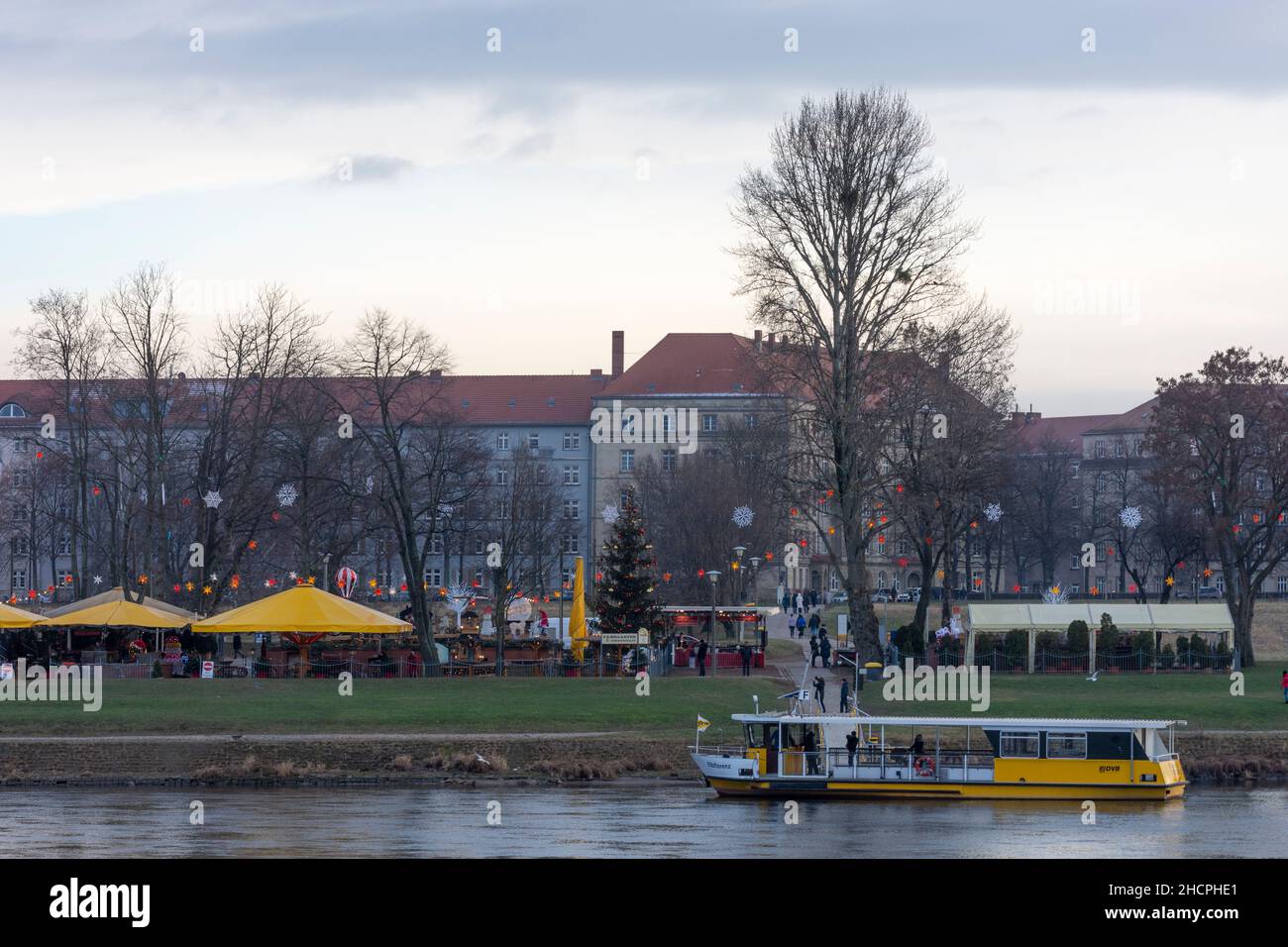 Dresden: Fähre Johannstadt, Weihnachtsdekoration, Elbe, in , Sachsen, Sachsen, Deutschland Stockfoto