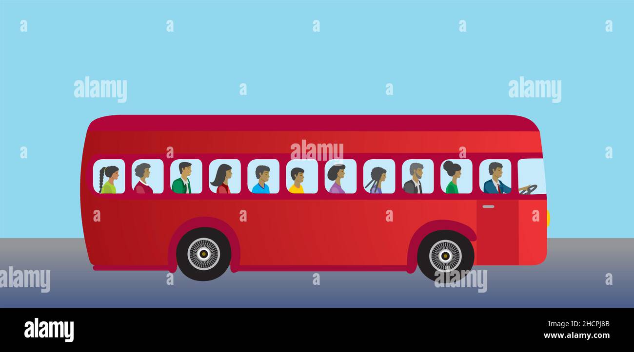 Bus mit Diversity Menschen. Vektorgrafik. EPS10. Stock Vektor