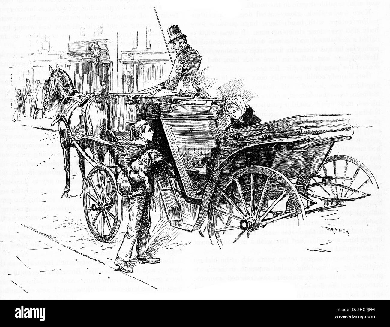 Stich eines Jungen, der mit einem Mädchen in einem Londoner Taxi spricht, veröffentlicht 1892 Stockfoto
