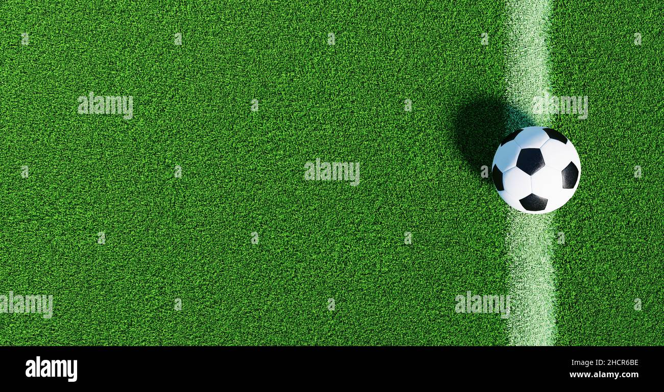 Fußball auf Linie vom Fußballplatz Stockfoto