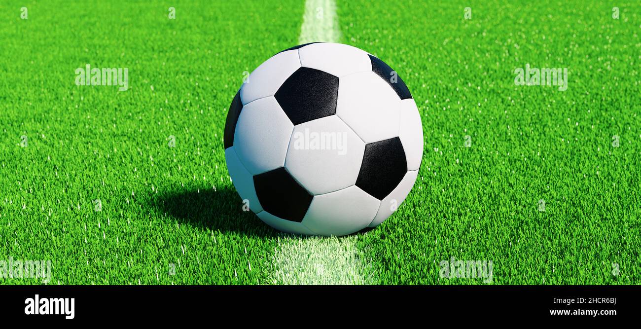 Fußball bereit für den Start auf dem Spielfeld auf der Mittellinie auf Kunstrasen, EM 2020 Stockfoto