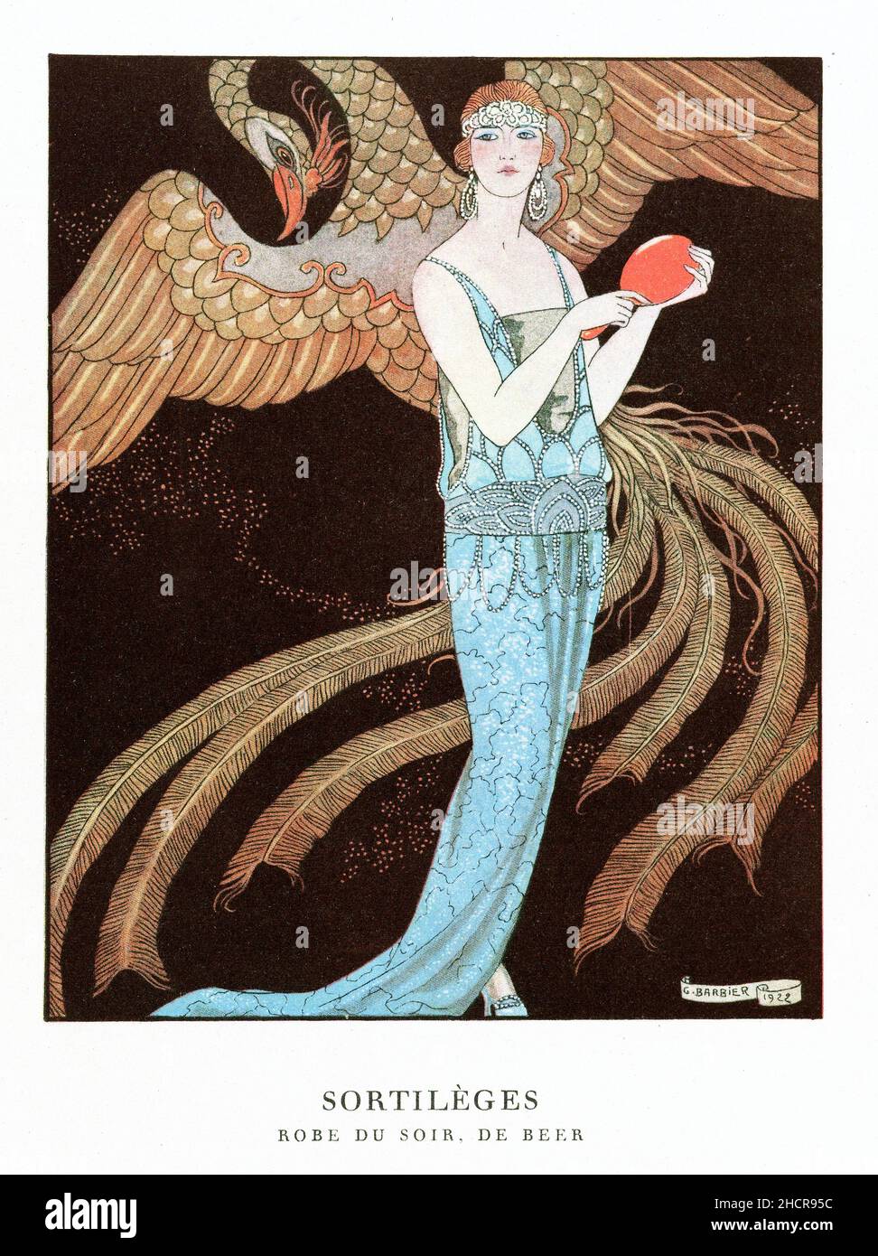„Sortilèges“, eine Vintage-Illustration des französischen Künstlers George Barbier (1882–1932), Buchdruck, 1922 Stockfoto