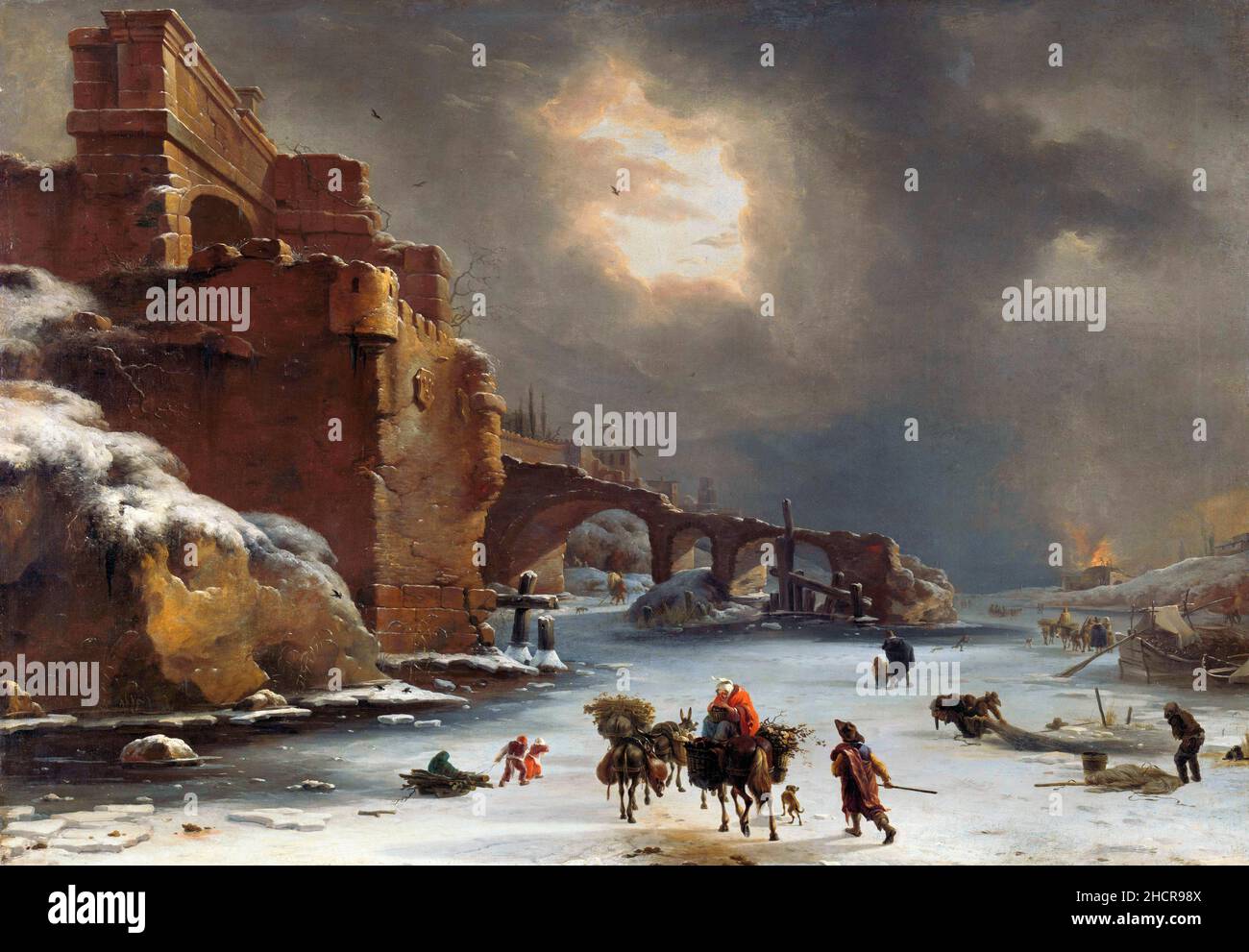 Stadtmauern im Winter von dem niederländischen Künstler Willem Schellinks (1623-1678), Öl auf Leinwand, c. 1650-70 Stockfoto