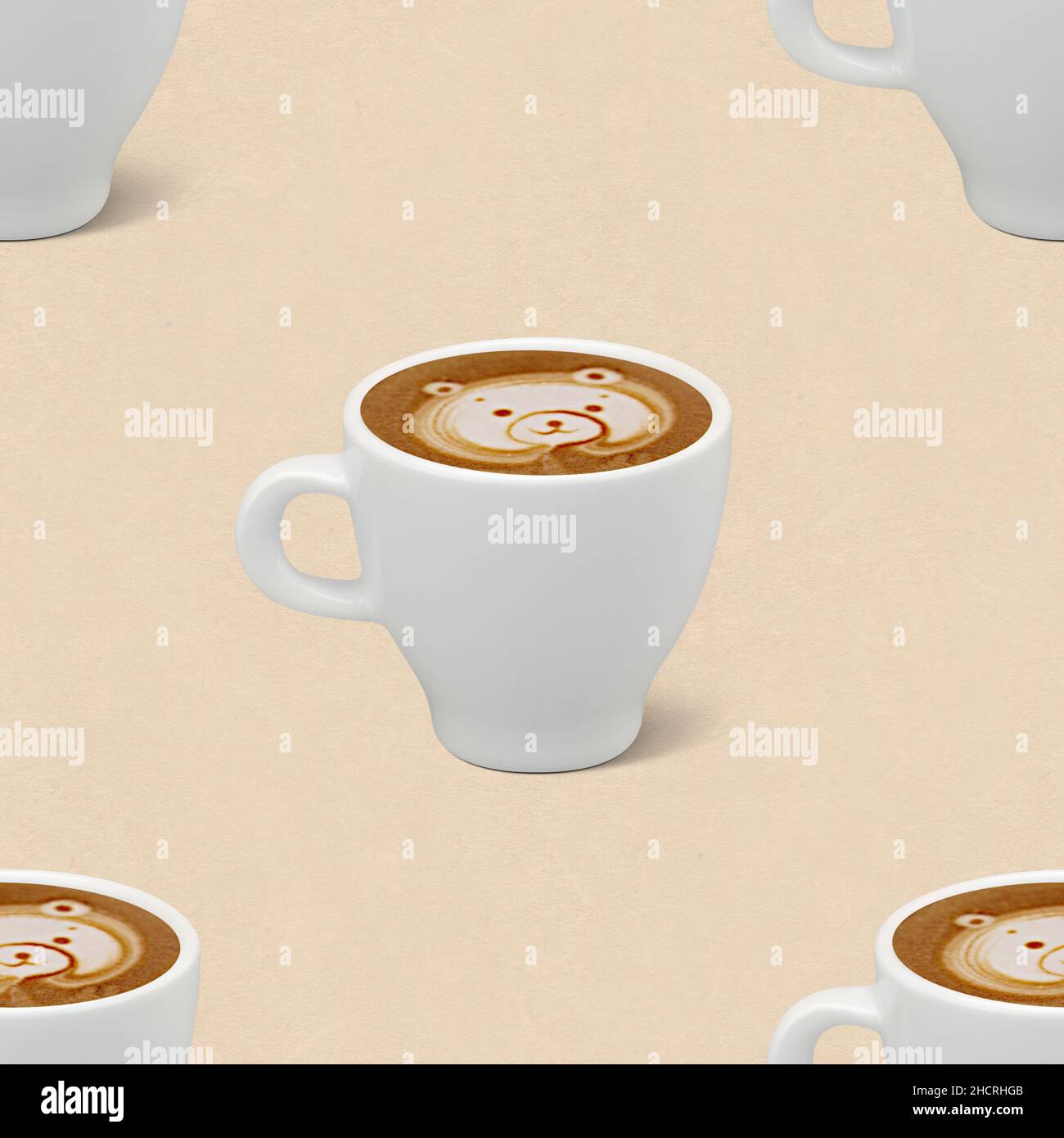 Nahtloser Hintergrund mit Cappuccino-Kaffeemotiv. Latte Art mit Bär. Am  besten für Verpackungen, Kaffeepads, Tapeten Stockfotografie - Alamy