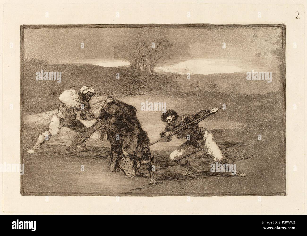 Francisco de Goya, Otro modo de cazar eine Torte (eine andere Art der Jagd zu Fuß). Dies ist die Drucknummer 2 in einer Druckserie über Stierkämpfe aus dem Jahr 33. Stockfoto