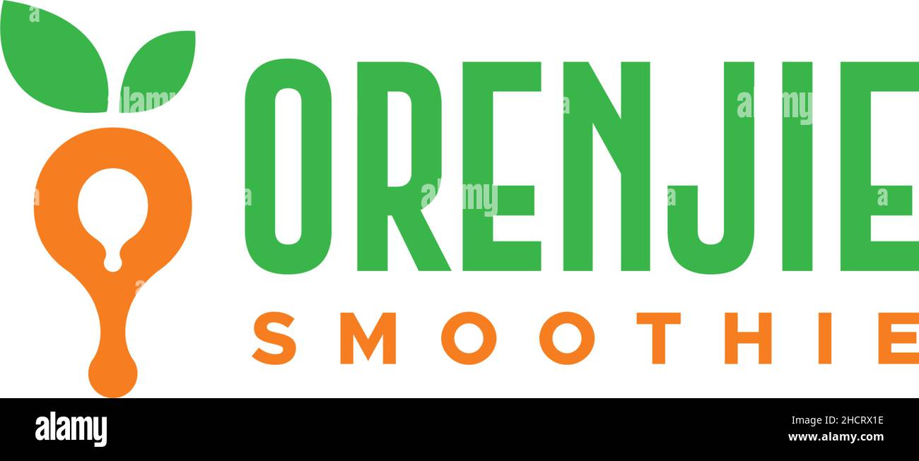 Flaches ORENJIE SMOOTHIE-Logo mit Buchstabenzeichen Stock Vektor