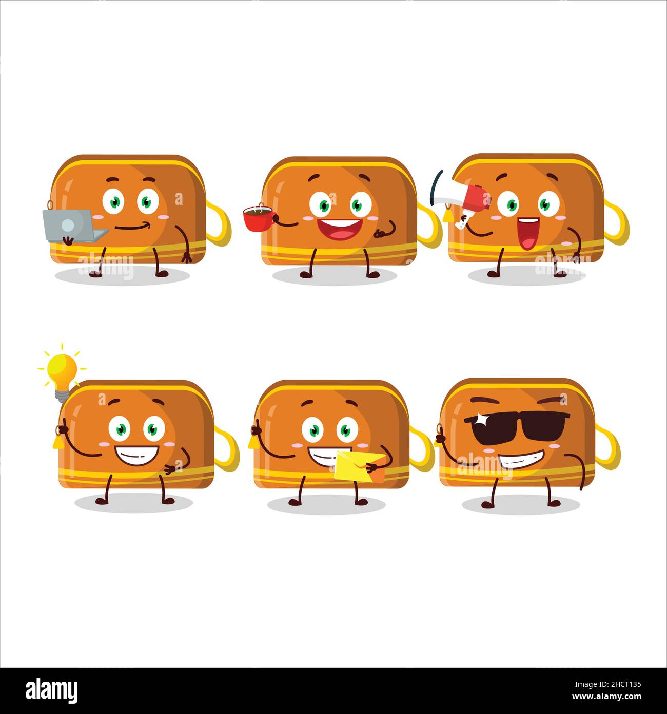 Orange Bleistift Fall Cartoon-Figur mit verschiedenen Arten von Business-Emoticons. Vektorgrafik Stock Vektor