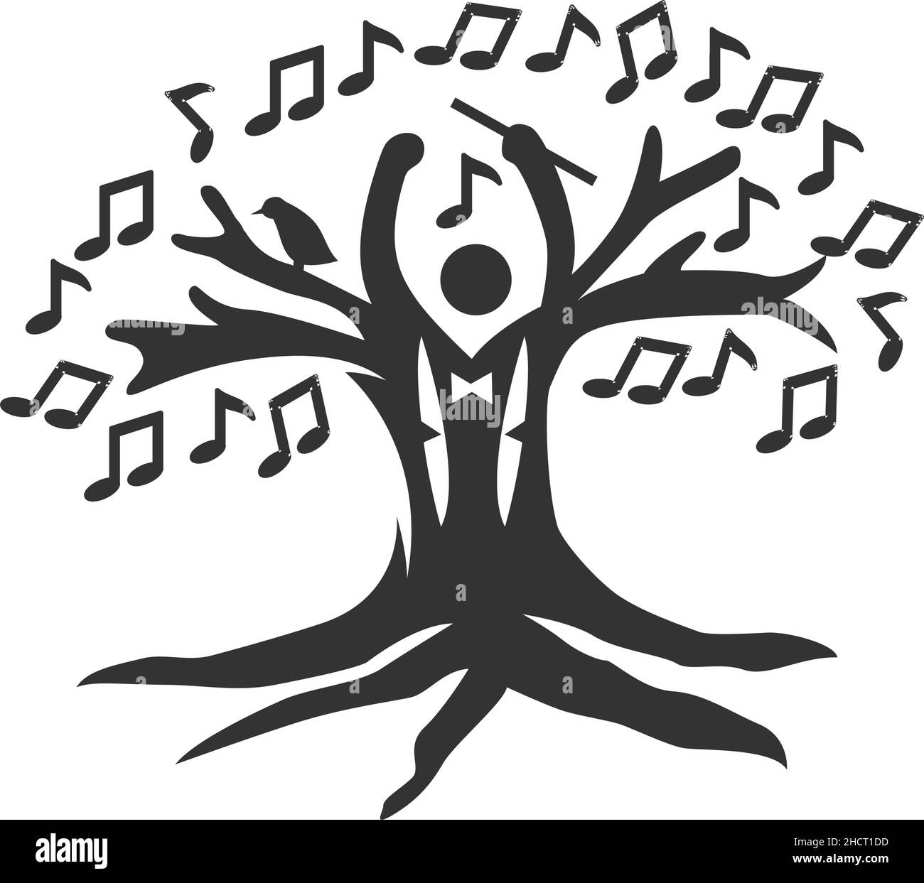 Dirigent Tree Music Orchestra Symbol Illustration Markenidentität Stock Vektor