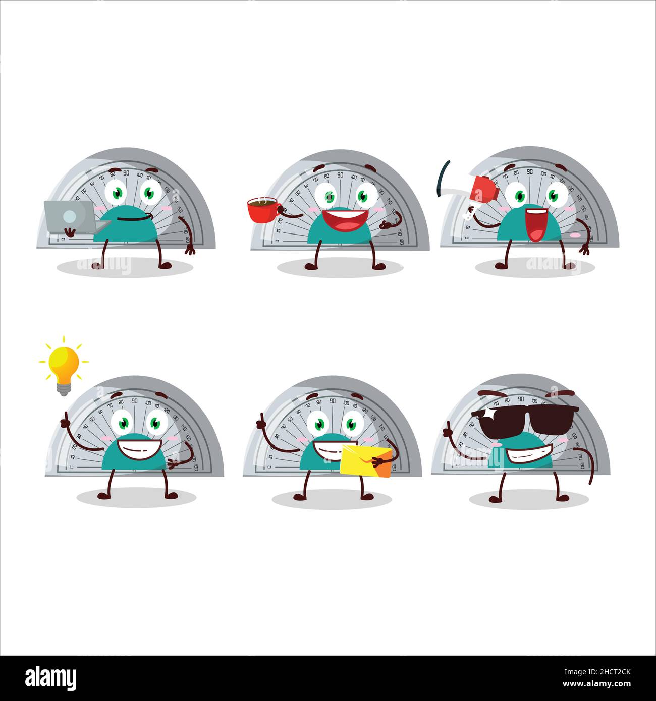 Weißer Bogen Lineal Cartoon-Figur mit verschiedenen Arten von Business-Emoticons. Vektorgrafik Stock Vektor