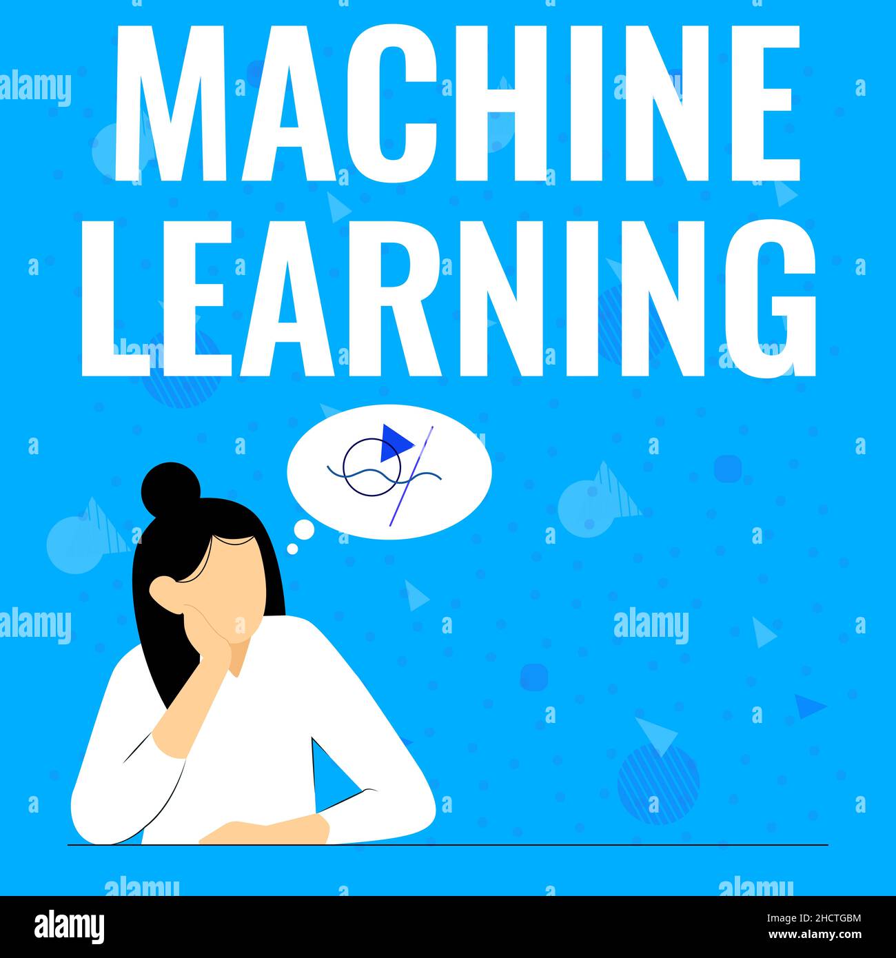 Konzeptionelle Darstellung Machine Learning. Business zeigen das Konzept, dass ein Computer selbst neue Daten lernen kann Illustration von Lady, die tief denkt Stockfoto