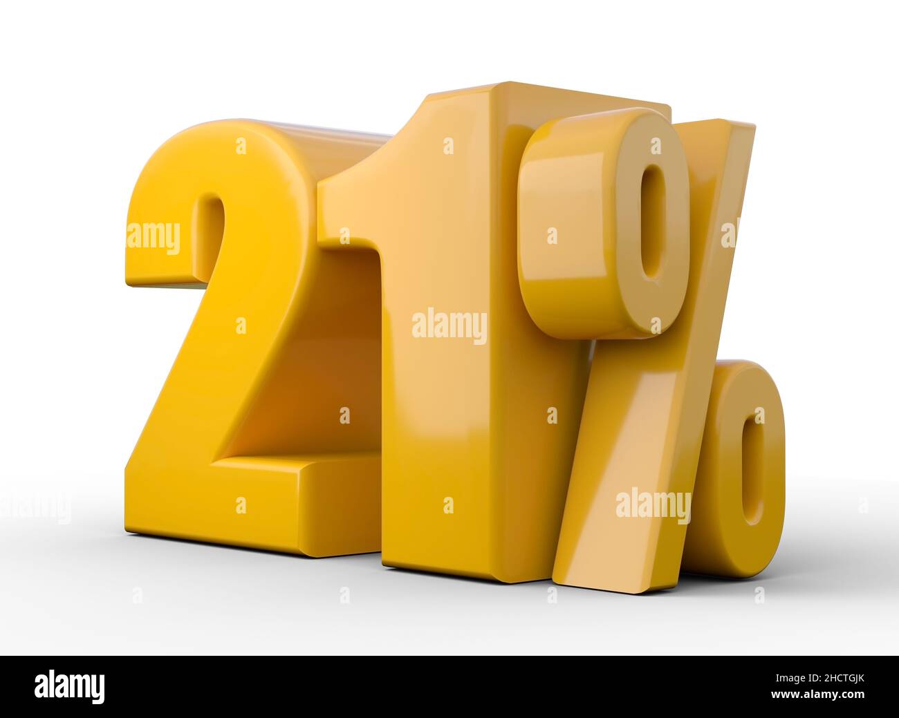 21 % 3D Abbildung. Orange einundzwanzig Prozent Sonderangebot auf weißem Hintergrund Stockfoto
